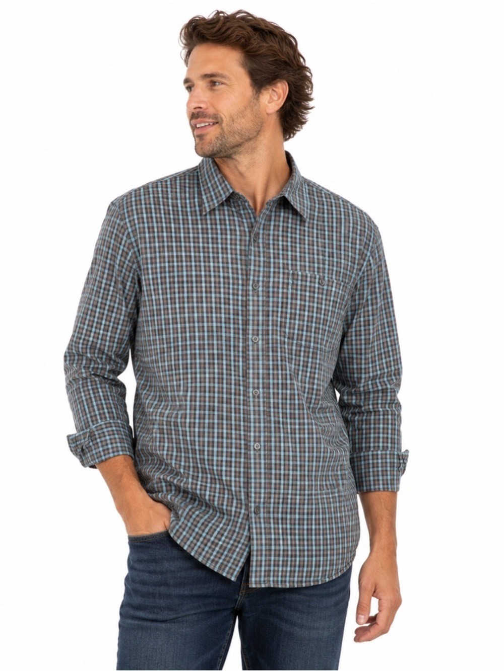 Timberland Casual Dress Shirt Size Medium Long Sleeve Plaid Cotton Work Chore